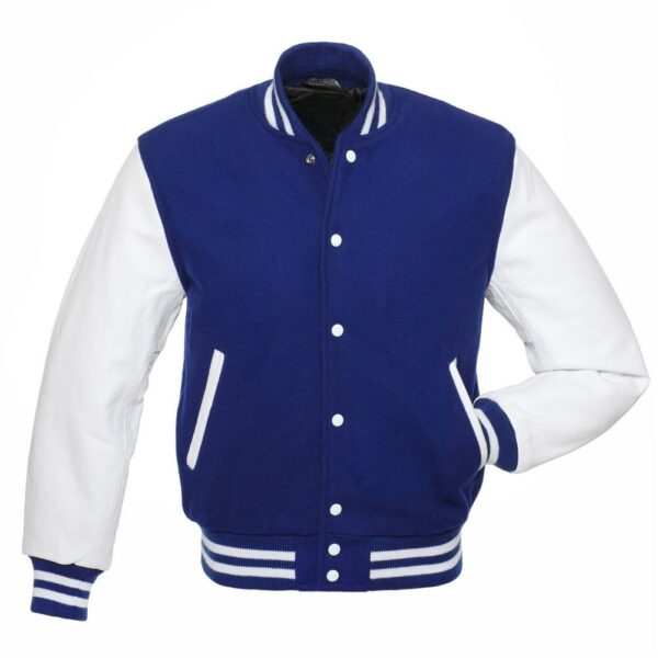 Royal Wool and White Leather Varsity Jacket