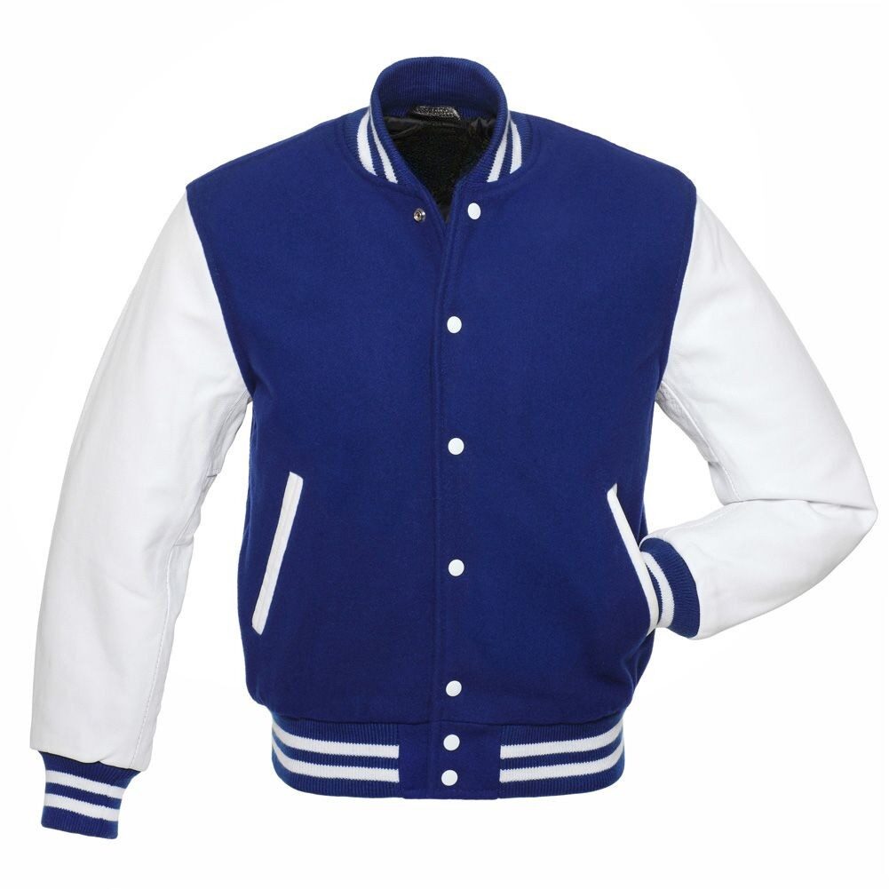 Royal Wool and White Leather Varsity Jacket